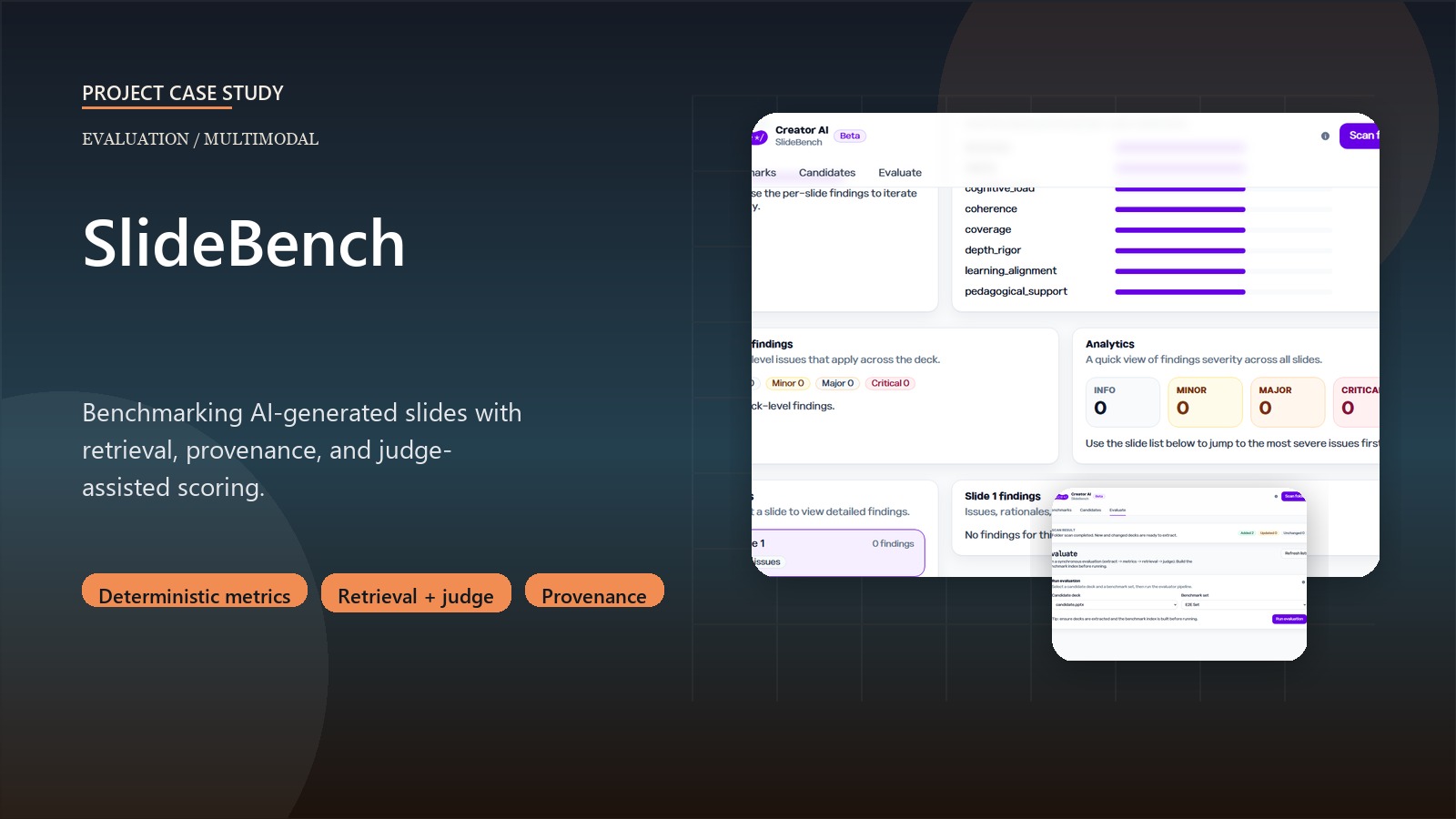 SlideBench AI Evaluation Workbench visual