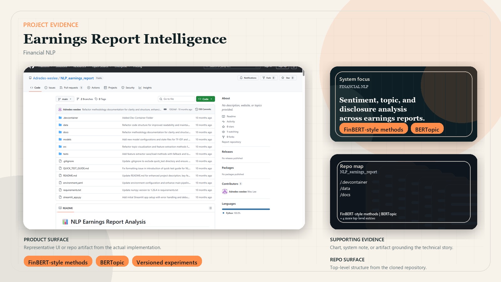 Earnings Report Intelligence Platform supporting evidence